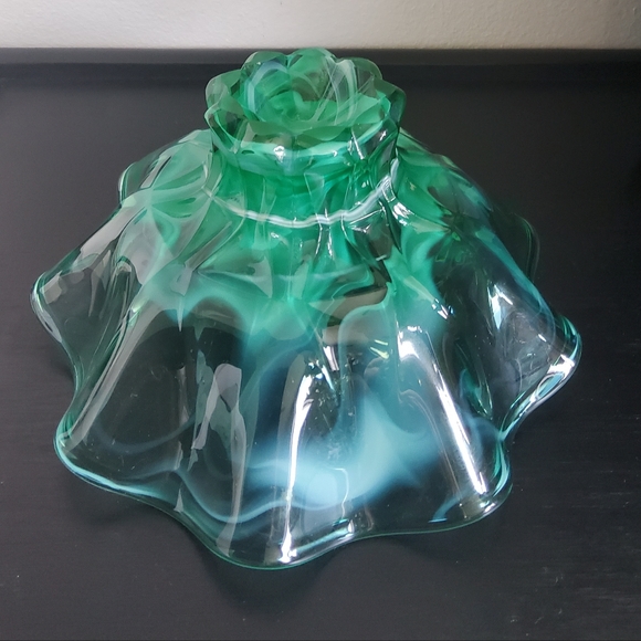 Vintage Opalescent Green Glass Bowl Candy Dish - Picture 5 of 6
